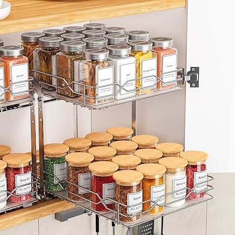 Two-Tier Pull-Out Spice Rack for Cabinets