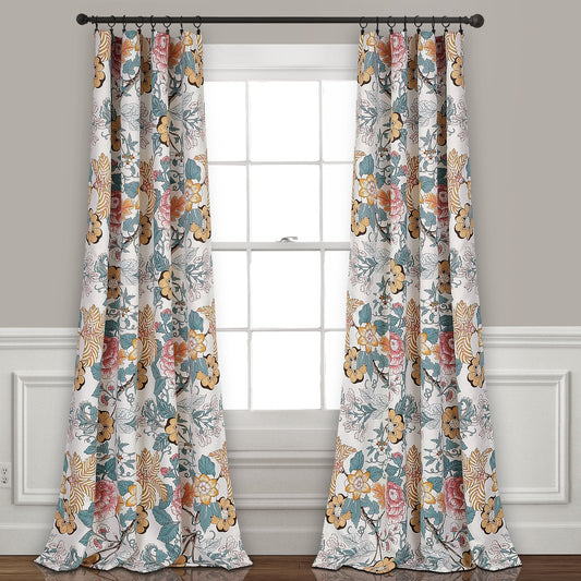 Sydney Curtains  Floral Garden Room Darkening Window Panel Set for Living, Dining, Bedroom Pair), 95 x 52, Blue and Yellow, L, Blue  Yellow