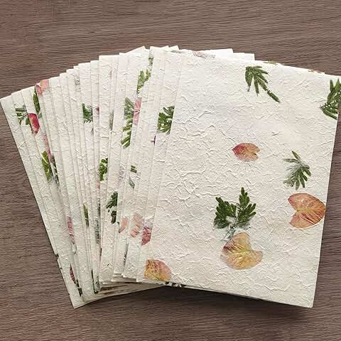 Handmade Botanical Craft Paper, 15 Sheets, 8.27x11.7 Inch
