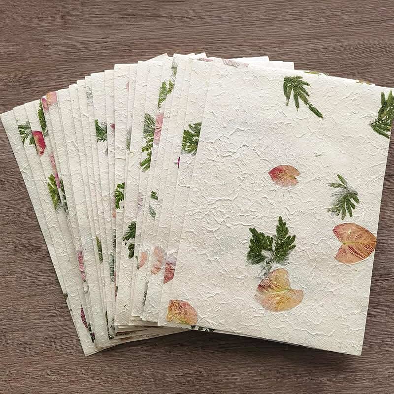 Handmade Botanical Craft Paper, 15 Sheets, 8.27x11.7 Inch