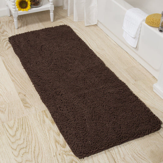 Shag e ory Foa Bath at - 58-Inch by 24-Inch Runner with Non-Slip B ing - Absorbent h-Pile Chenille Bathroo Rug (Choc e)