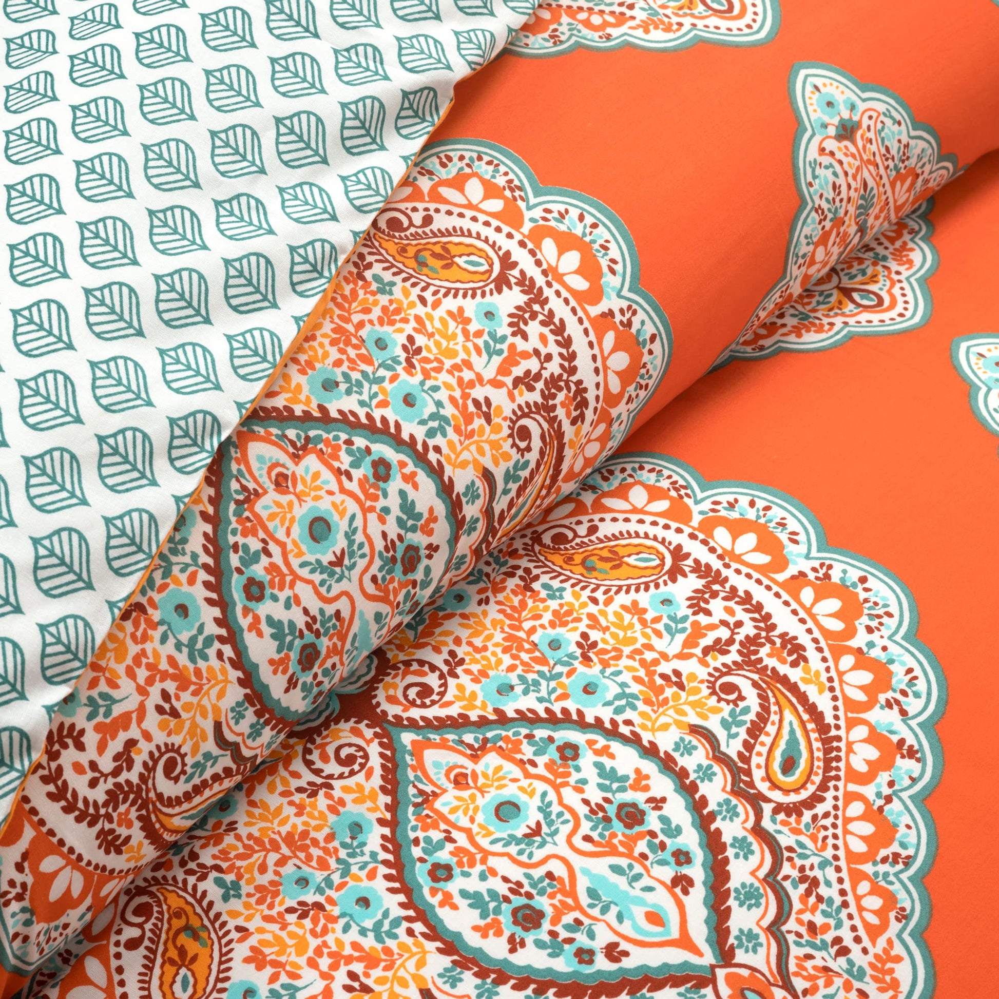 Harley Reversible Cotton 3 Piece Duvet Cover Set, Full/Queen, Tangerine