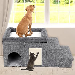 3-Tier Foldable Pet Bedside Stairs with Storage