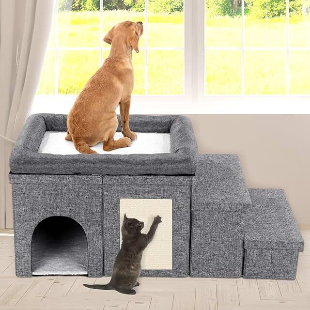 3-Tier Foldable Pet Bedside Stairs with Storage