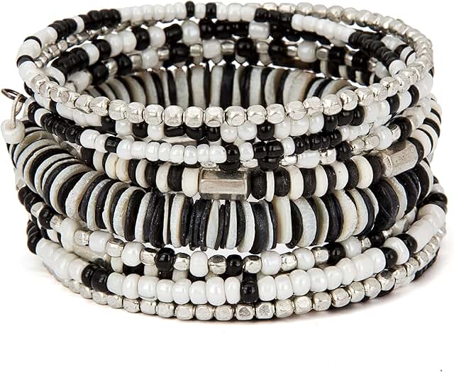 Handmade Multi-Color Beaded Boho Coil Bracelet