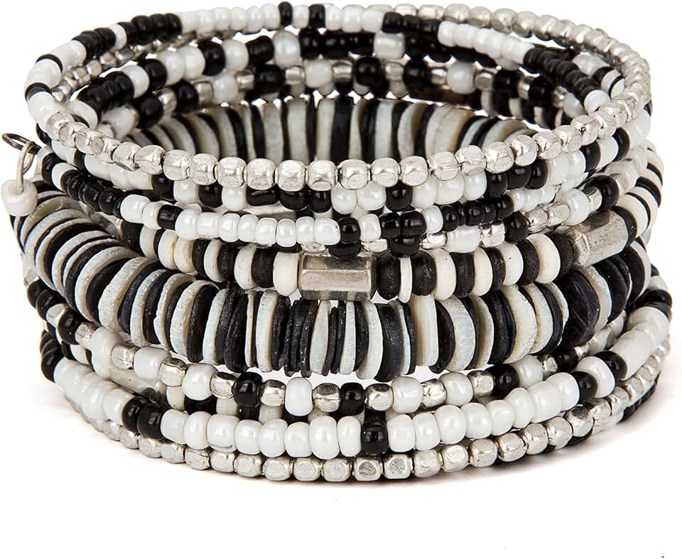 Handmade Multi-Color Beaded Boho Coil Bracelet