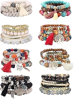 Set of 8 Multicolor Boho Beaded Stackable Bracelets