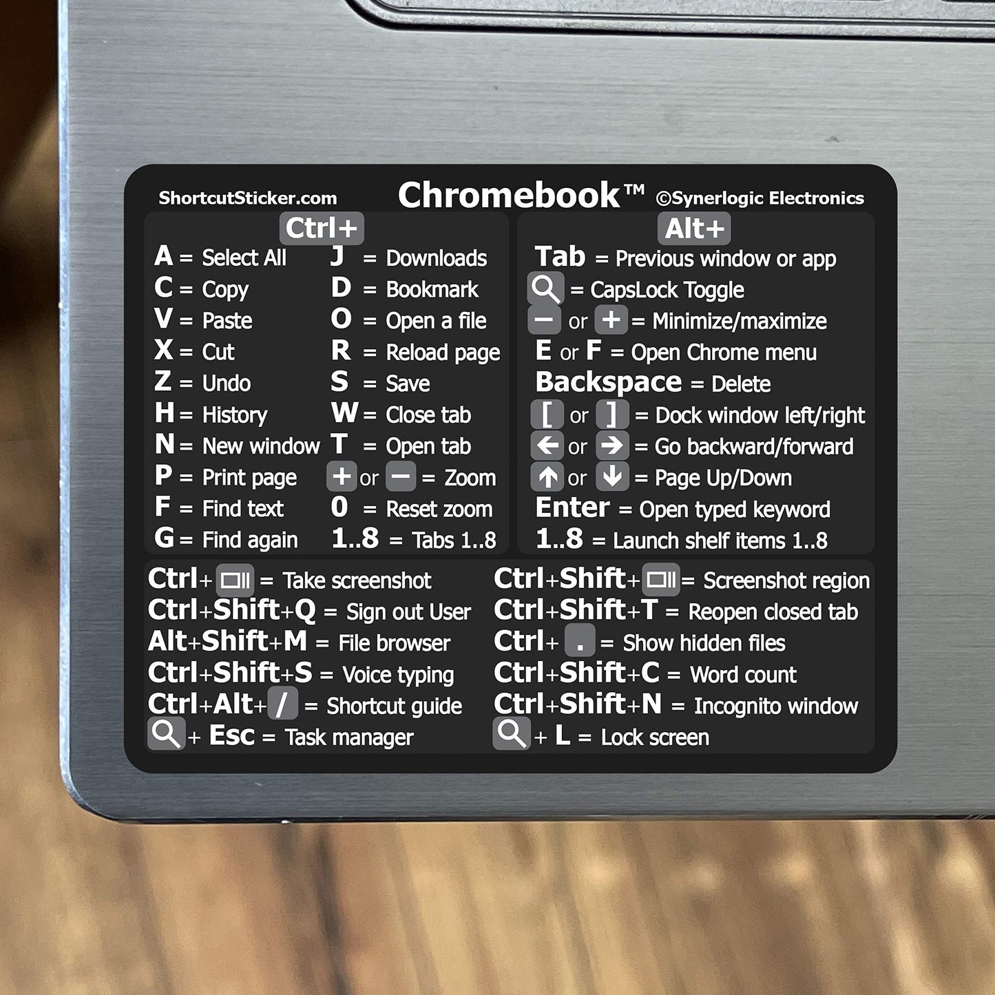 Chrome OS Keyboard Shortcut Sticker, Black, 3x2.4 inches