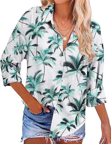 Women's Long Sleeve Cotton Button-Down V-Neck Shirt