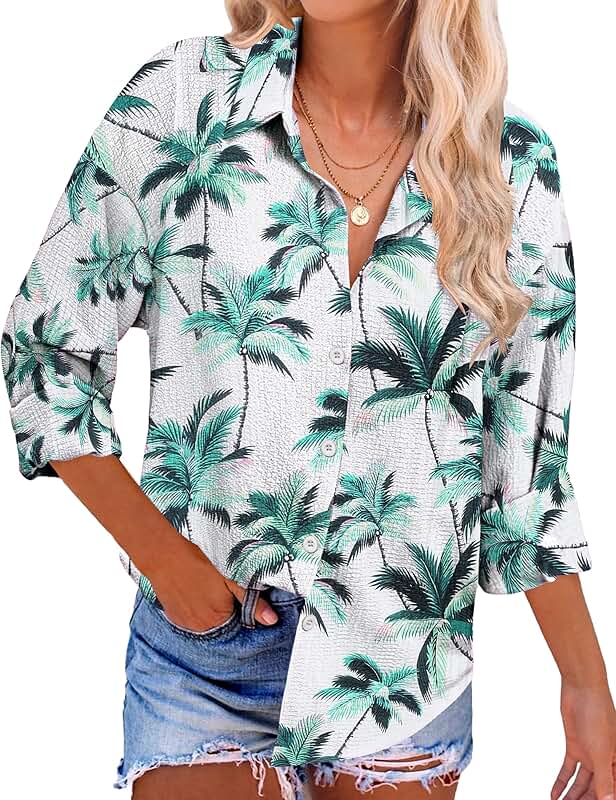 Women's Long Sleeve Cotton Button-Down V-Neck Shirt