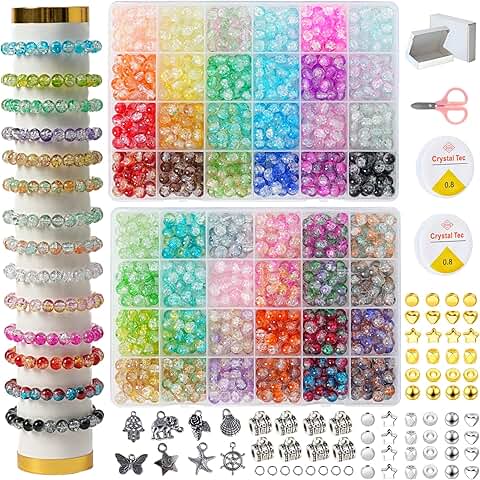 1300 Mixed 8mm Crackle Glass Beads for Jewelry Making