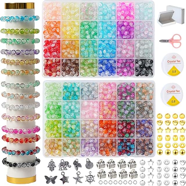 1300 Mixed 8mm Crackle Glass Beads for Jewelry Making