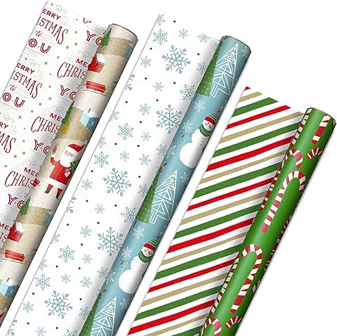 Reversible Christmas Wrapping Paper, 3 Rolls