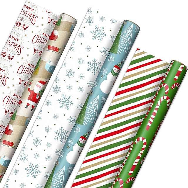 Reversible Christmas Wrapping Paper, 3 Rolls