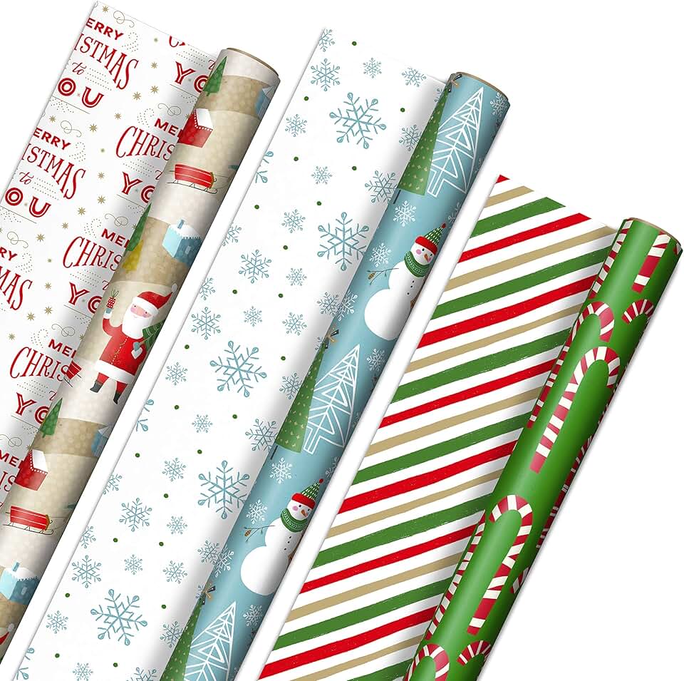 Reversible Christmas Wrapping Paper, 3 Rolls