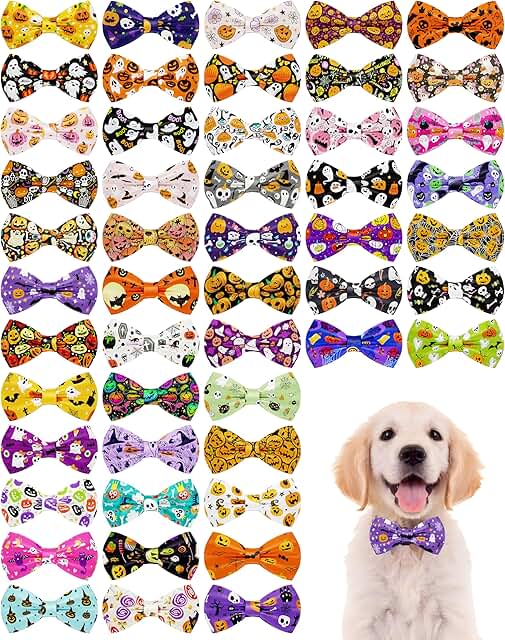 50 Halloween Dog Bow Ties for Small and Medium Pets