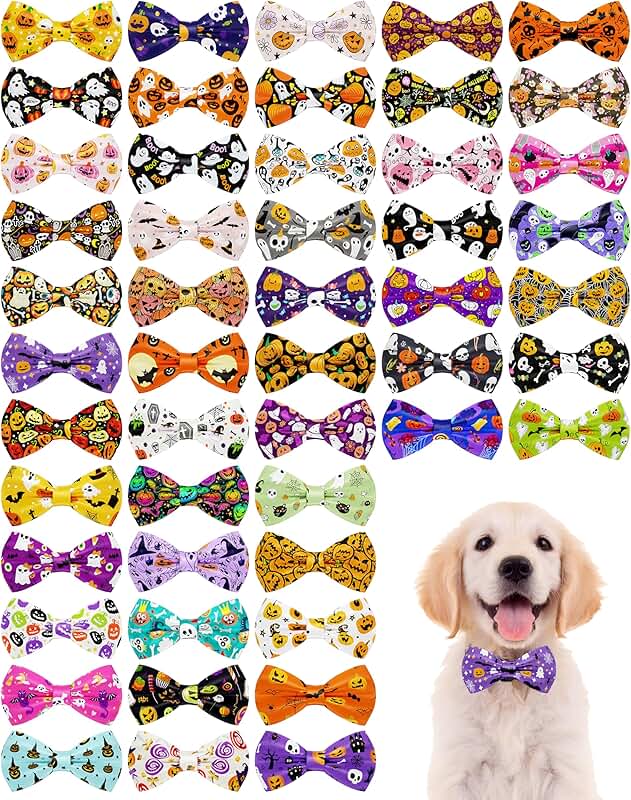50 Halloween Dog Bow Ties for Small and Medium Pets
