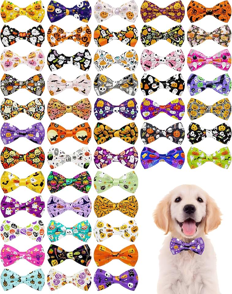 50 Halloween Dog Bow Ties for Small and Medium Pets