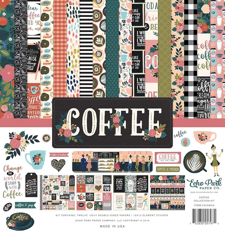 Coffee-themed 12x12-inch paper collection kit