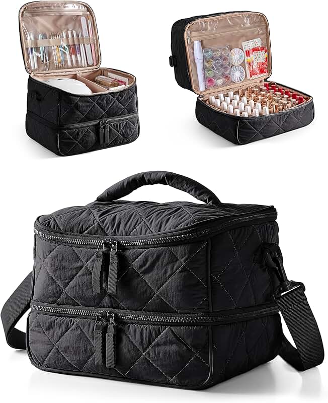 Quilted Nail Polish Organizer Bag with 42 Bottles