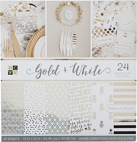 Gold and White Double-Sided Printed Cardstock Stack