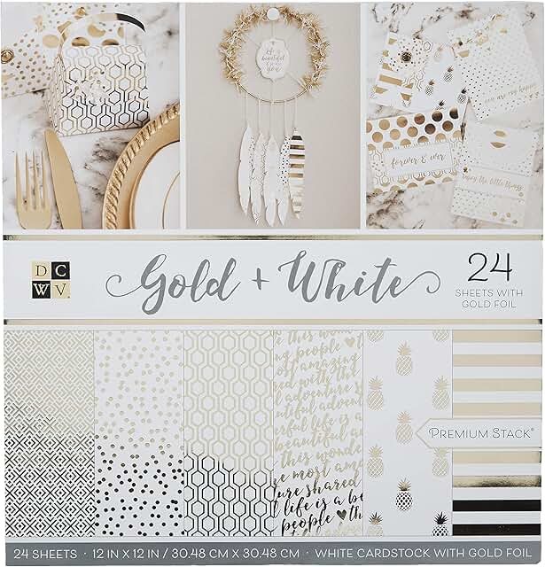Gold and White Double-Sided Printed Cardstock Stack