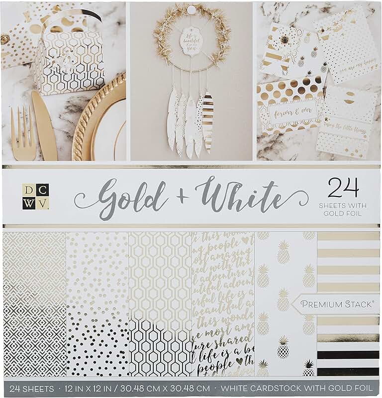 Gold and White Double-Sided Printed Cardstock Stack