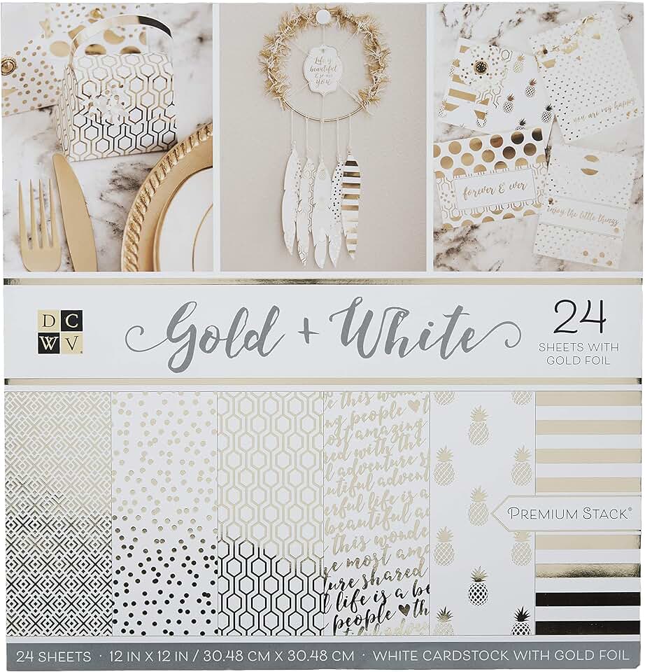 Gold and White Double-Sided Printed Cardstock Stack