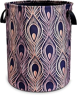 Foldable Golden Peacock Feather Laundry Basket 18.9x16.5 Inch