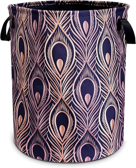Foldable Golden Peacock Feather Laundry Basket 18.9x16.5 Inch