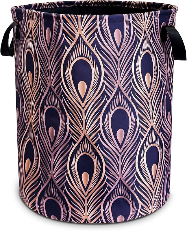 Foldable Golden Peacock Feather Laundry Basket 18.9x16.5 Inch