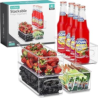 Stackable Clear Refrigerator Organizer Bins (4 Pack)