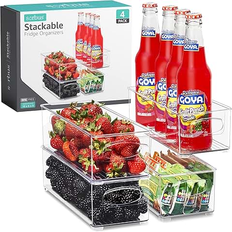 Stackable Clear Refrigerator Organizer Bins (4 Pack)