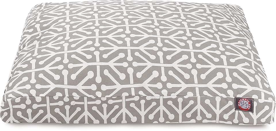 Gray Medium Rectangle Indoor Outdoor Pet Dog Bed with Washable Cover