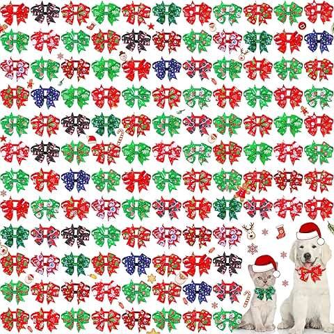 120 Pcs Christmas Dog and Cat Bow Ties