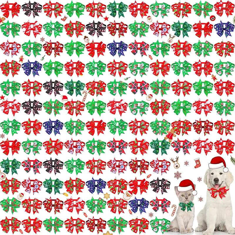 120 Pcs Christmas Dog and Cat Bow Ties