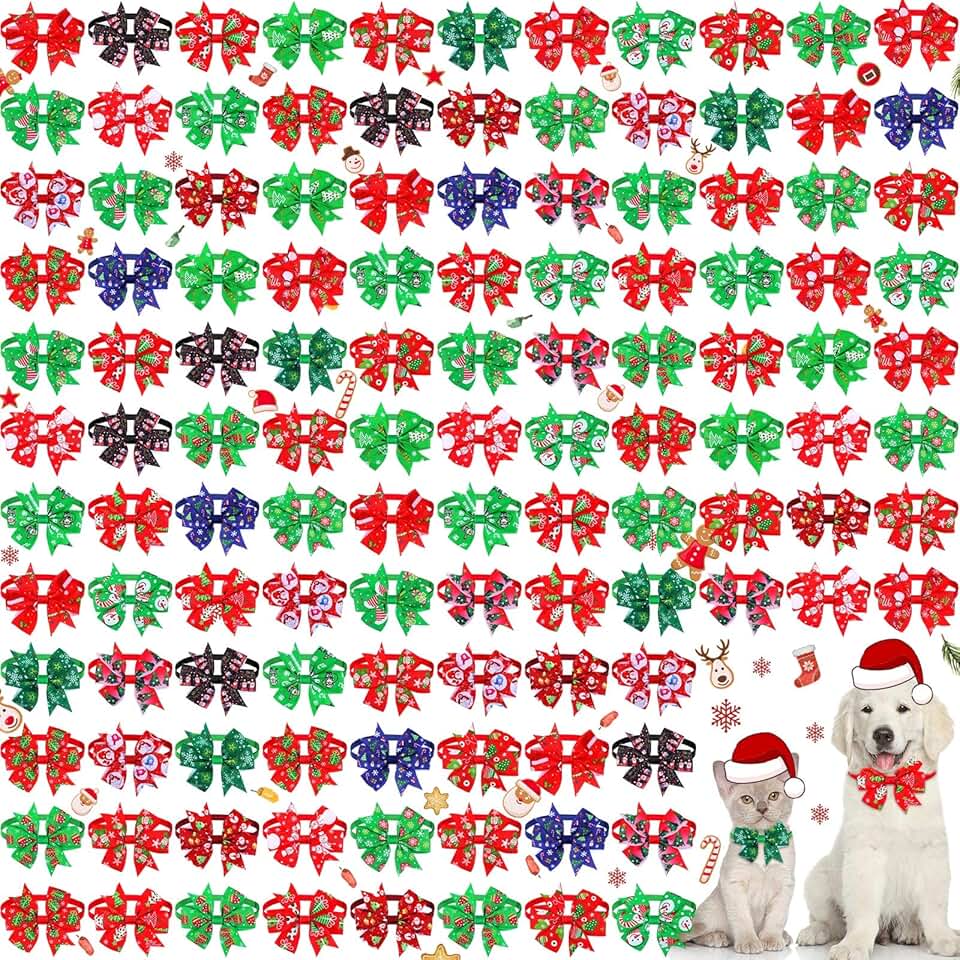 120 Pcs Christmas Dog and Cat Bow Ties