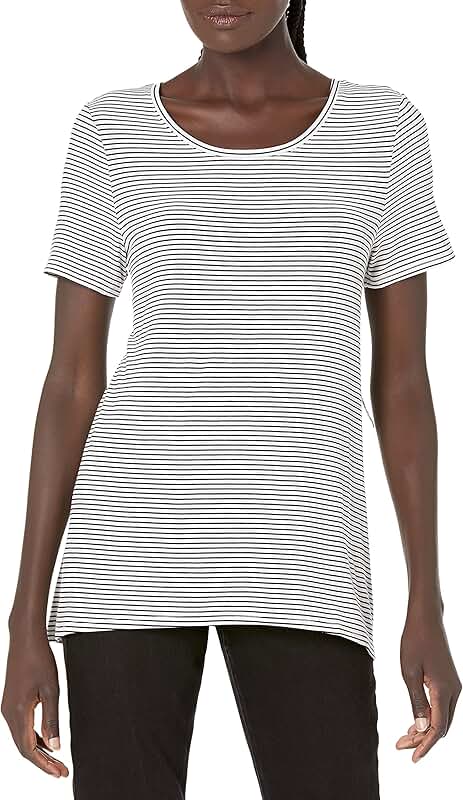 Women's Relaxed Short-Sleeve Scoopneck T-Shirt in Black and White Stripe, Small