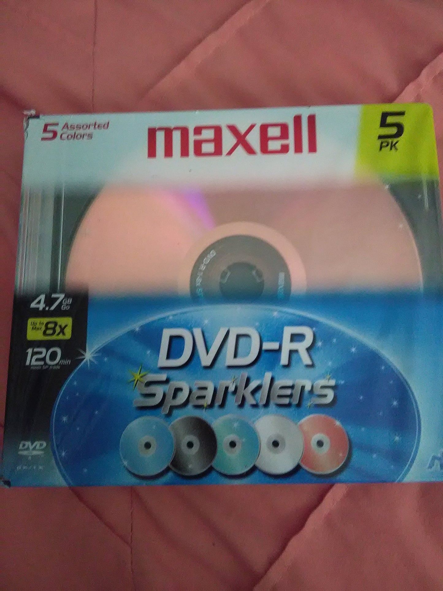 DVD-R Sparklers 5 Assorted Colors 4.7GB 8x 120min