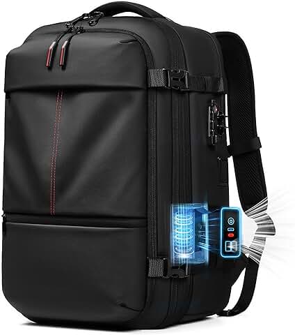 Expandable travel backpack with vacuum system and TSA lock