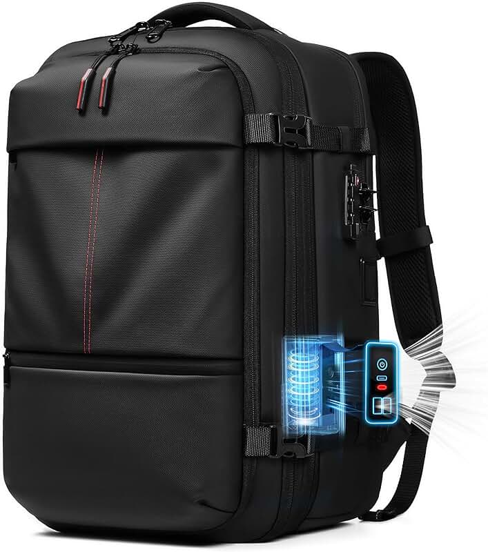 Expandable travel backpack with vacuum system and TSA lock