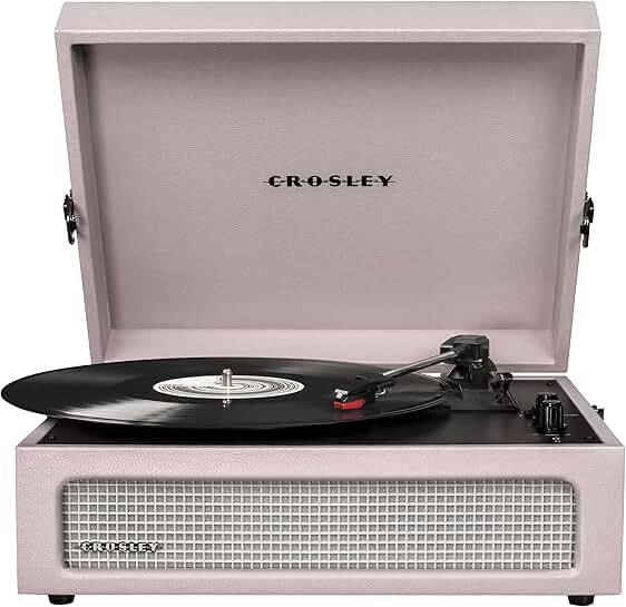 Vintage portable vinyl record player with Bluetooth and built-in speakers