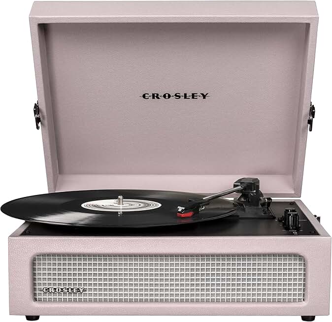 Vintage portable vinyl record player with Bluetooth and built-in speakers