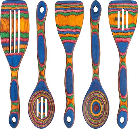 Set of 5 wooden cooking utensils with comfortable grip