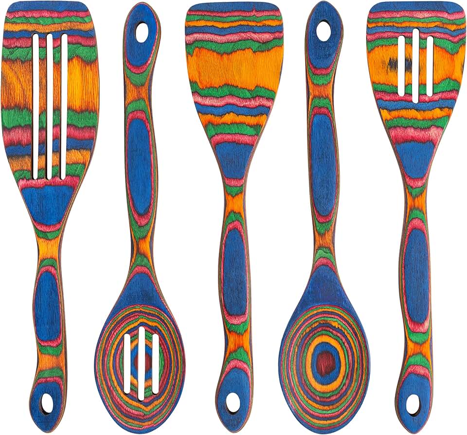 Set of 5 wooden cooking utensils with comfortable grip