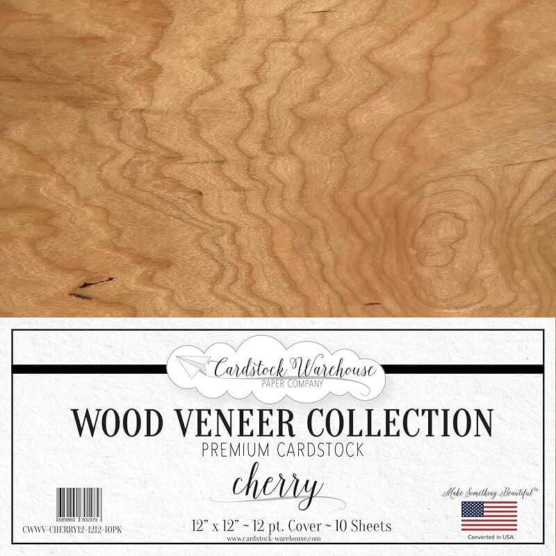 Cherry Brown Wood Veneer Cardstock, 12x12, 10 Sheets