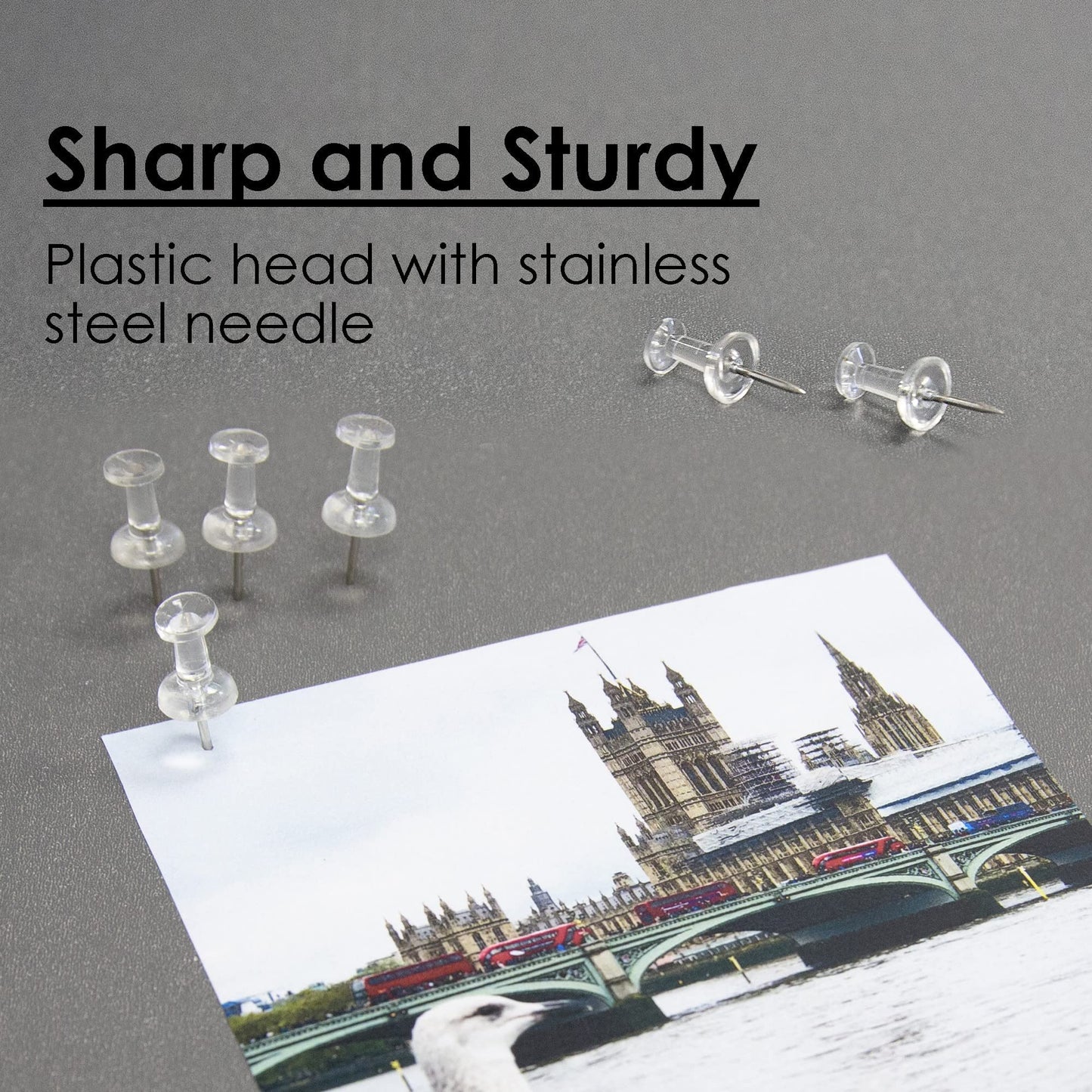 Clear push pins, 100 per pack