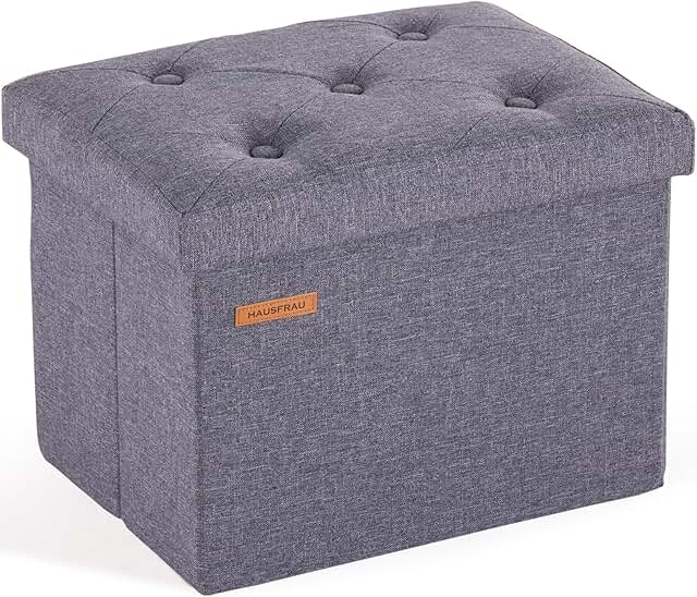 Small Grey Linen Storage Ottoman Footrest