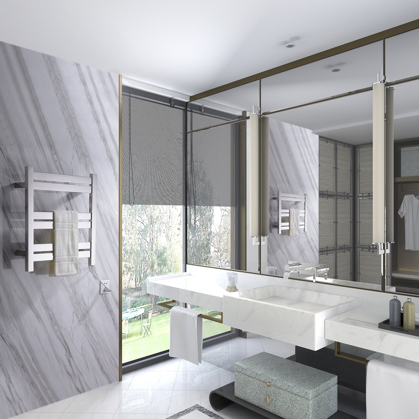 Starling 6-Bar Wall Mounted Polished Chrome Towel Warmer  Energy Efficient 80W Electric Plug in Heated Towel Rack for Bathroom  Stainless Steel Towel Heater Rail Quick Towel Dryer  TW-AZ025CH