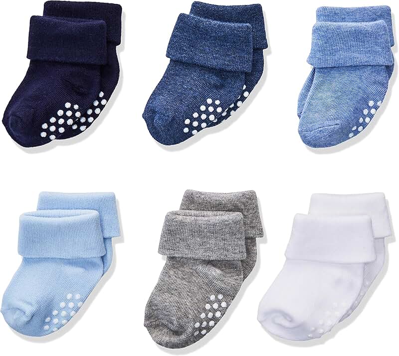 Baby Boys' Non-Slip Turn Cuff Socks, 6 Pairs